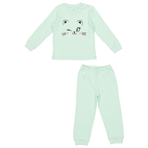 фото Пижама белый слон, брюки, на резинке, манжеты, размер 104/110, зеленый