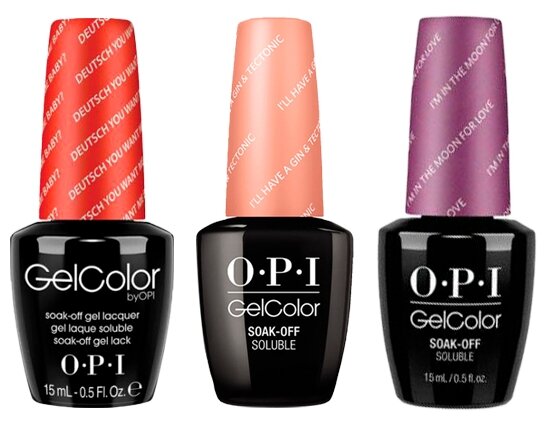 Гель-лак OPI GELCOLOR, Комплект 3 цвета. (1. Deutsch You Want Me Baby? 2. I’ll Have a Gin & Tectonic 3. I’m In the Moon for Love) Объем 15 мл.