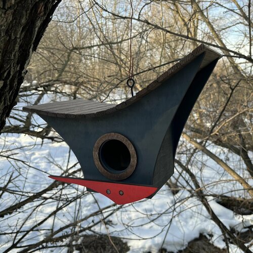 Деревянный скворечник для птиц PinePeak / Кормушка для птиц подвесная для дачи и сада, 230х330х180мм