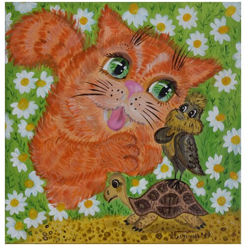 Воробей Тёмка. Авторская картина для детской комнаты акрилом на холсте 40х40. Оригинал