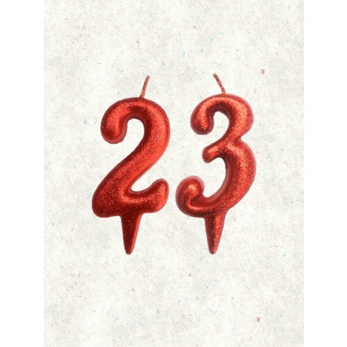 Свечи для торта цифра 23 года 7см красный блеск 348₽