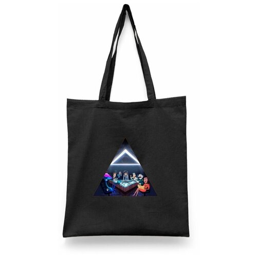 фото Сумка-шоппер унисекс каждому своё "корпорация заговор/inside job/мультфильм" черная