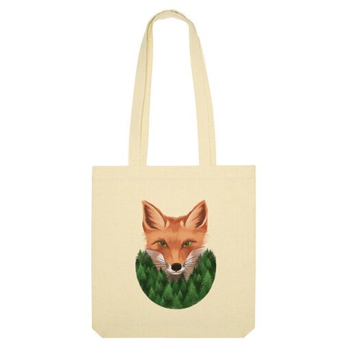 мужская футболка лиса в лесу s красный Сумка шоппер Us Basic, бежевый