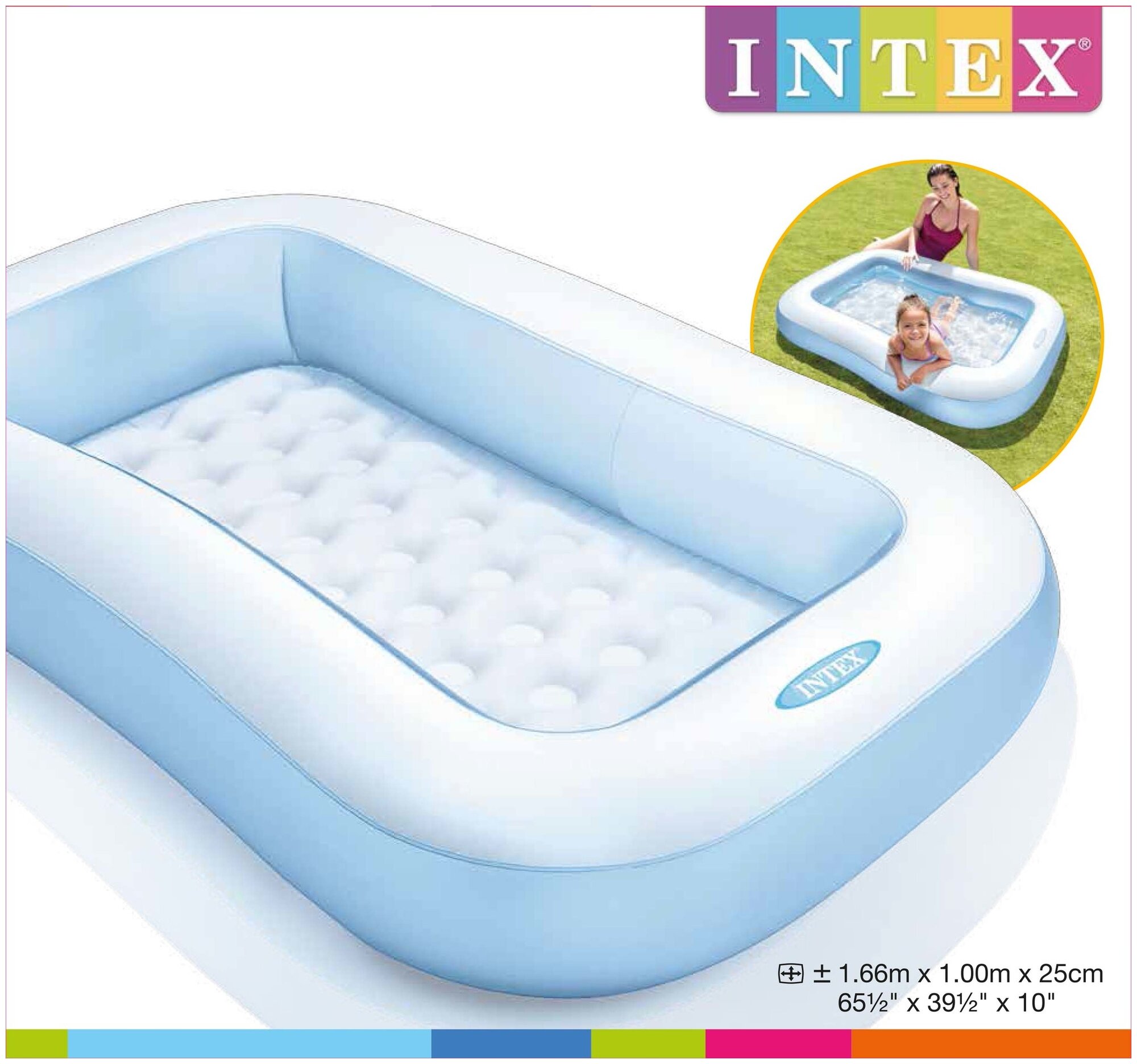 INTEX Детский бассейн с надувным дном Голубой 166*100*25 см 57403