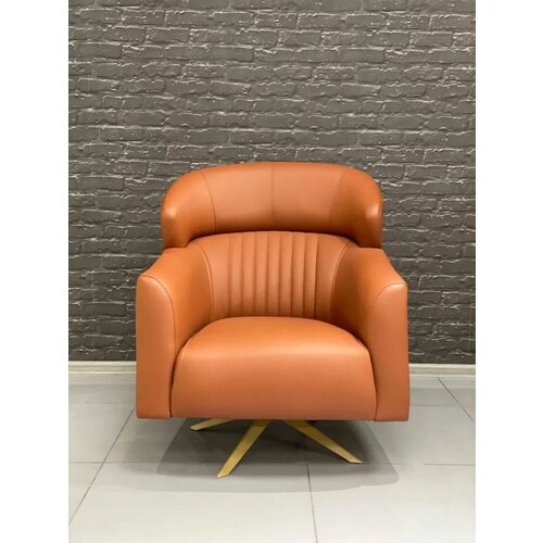 Кресло Carbon/металл, массив, искусственная кожа/коричневый, золотой/80x88x92 см