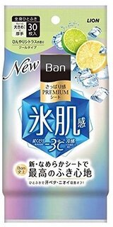 Дезодорант Ban Premium ионный для всего тела в форме салфеток с ароматом цитрусов, Lion, 30 шт, Япония
