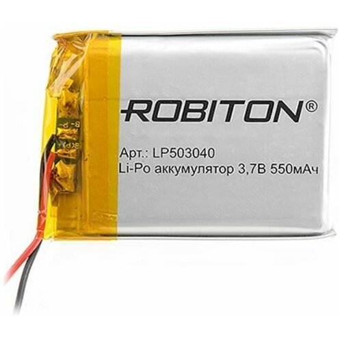 Аккумулятор литий-ионный полимер ROBITON LP503040, Li-Pol, 3.7 В, 550 мАч, призма со схемой защиты аккумулятор литий ионный полимер robiton lp305060 li pol 3 7 в 800 мач призма со схемой защиты