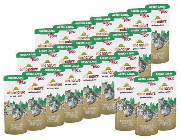 Almo Nature Лакомство для кошек "Куриное филе", 99% мяса (Green Label Mini Food Chicken Fillet) 0,003 кг х 24 шт.