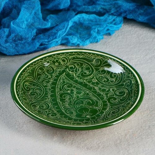 Тарелка плоская Риштанская Керамика 15,5см зеленый