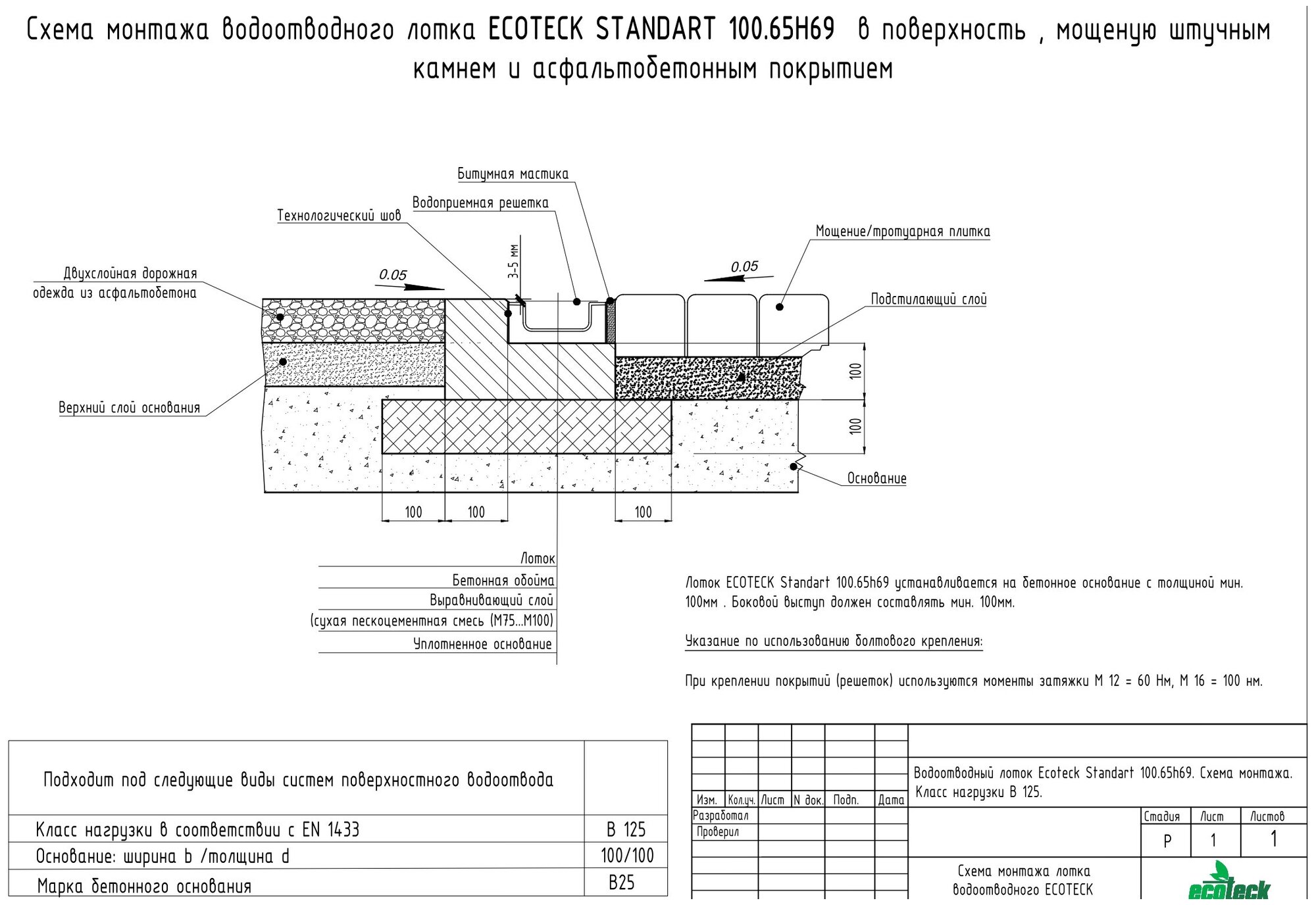 Лоток Ecoteck STANDART light 100.65 h69 с решеткой стальной, кл.А15 - фотография № 3