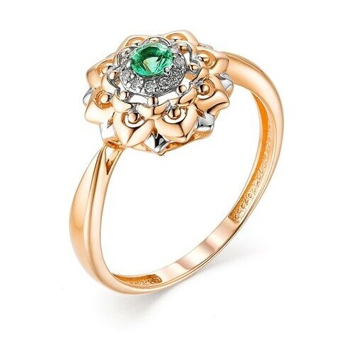 фото Золотое кольцо алькор 12685-101 с бриллиантом и изумрудом diamant-online