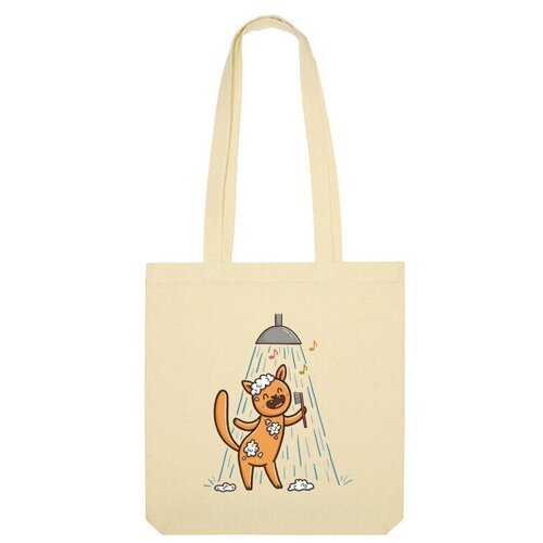 Сумка шоппер Us Basic, бежевый мужская футболка кот поет в душе подарок для водолея s желтый