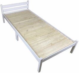 Кровать односпальная Классика Компакт сосновая со сплошным основанием, белая, 190х80 см