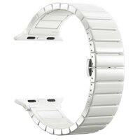 Сменный керамический ремешок с застежкой для Apple Watch 42-44-45 mm, Series 1-7, SE / Браслет для умных смарт часов Эпл Вотч 42/44/45 мм (Белый)