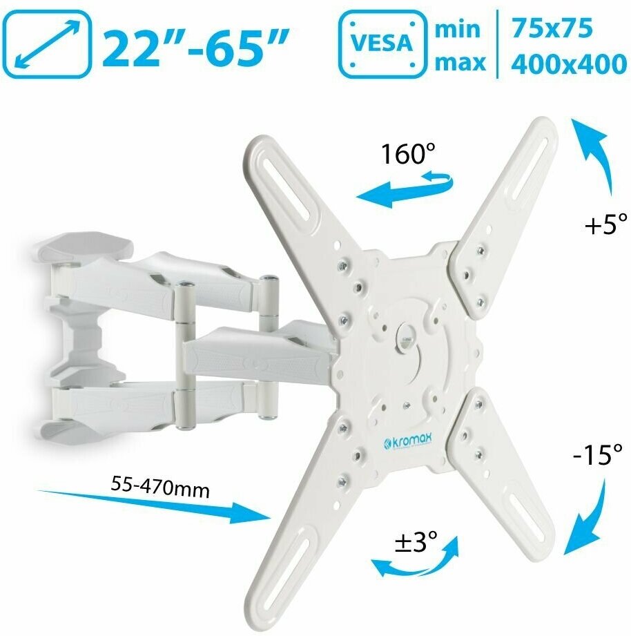 Кронштейн для телевизора на стену / крепление наклонно-поворотное Kromax ATLANTIS-45 / до 65 дюймов / vesa 400x400