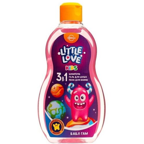 Шампунь + гель для душа + пена для ванн для детей 3 в 1 Little love бабл гам, 400 мл