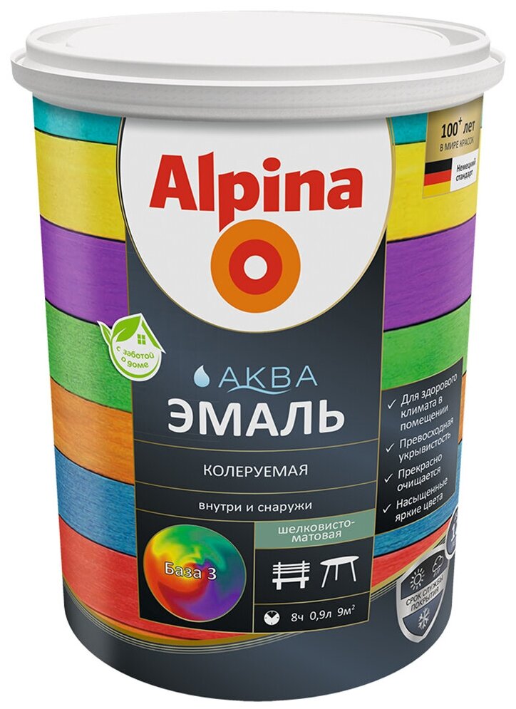 Эмаль акриловая Alpina Аква Эмаль шелковисто-матовая База 3 0.864 л