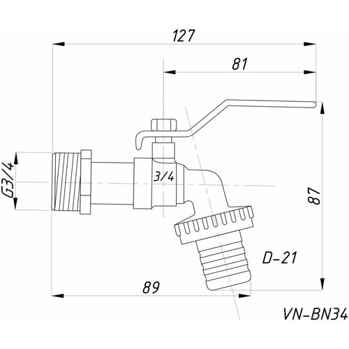 RM Кран шаровой со штуцером 3/4 водоразборный никилированный ручка VN-BN34