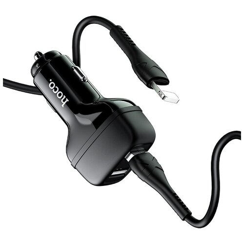 АЗУ, 2 USB 2.4A (Z36), usb cable lightning, HOCO, черный переходник азу на 2 usb 2 4a z36 hoco белый