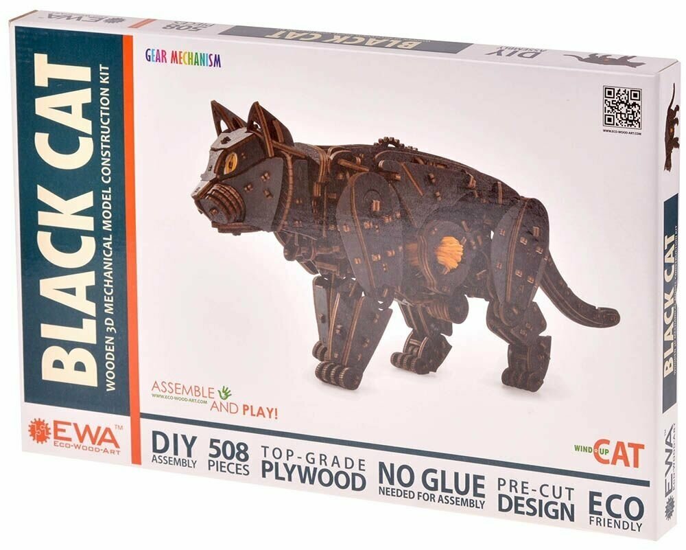 Механический 3D конструктор из дерева "Чёрный Кот" Eco Wood Art - фото №16
