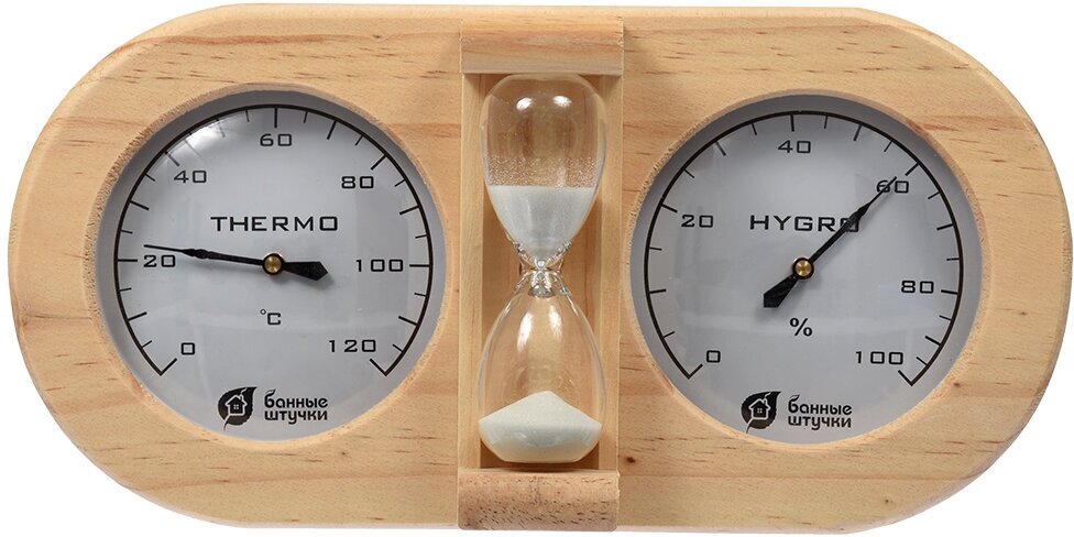 Термогигрометр Банная станция с песочными часами (27х13.8х7.5 см, арт. БШ 18028)