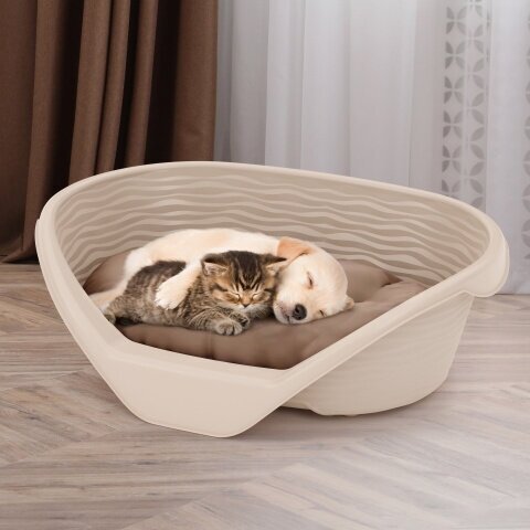 Лежак для кошек и собак с подушкой бежевый - фотография № 8