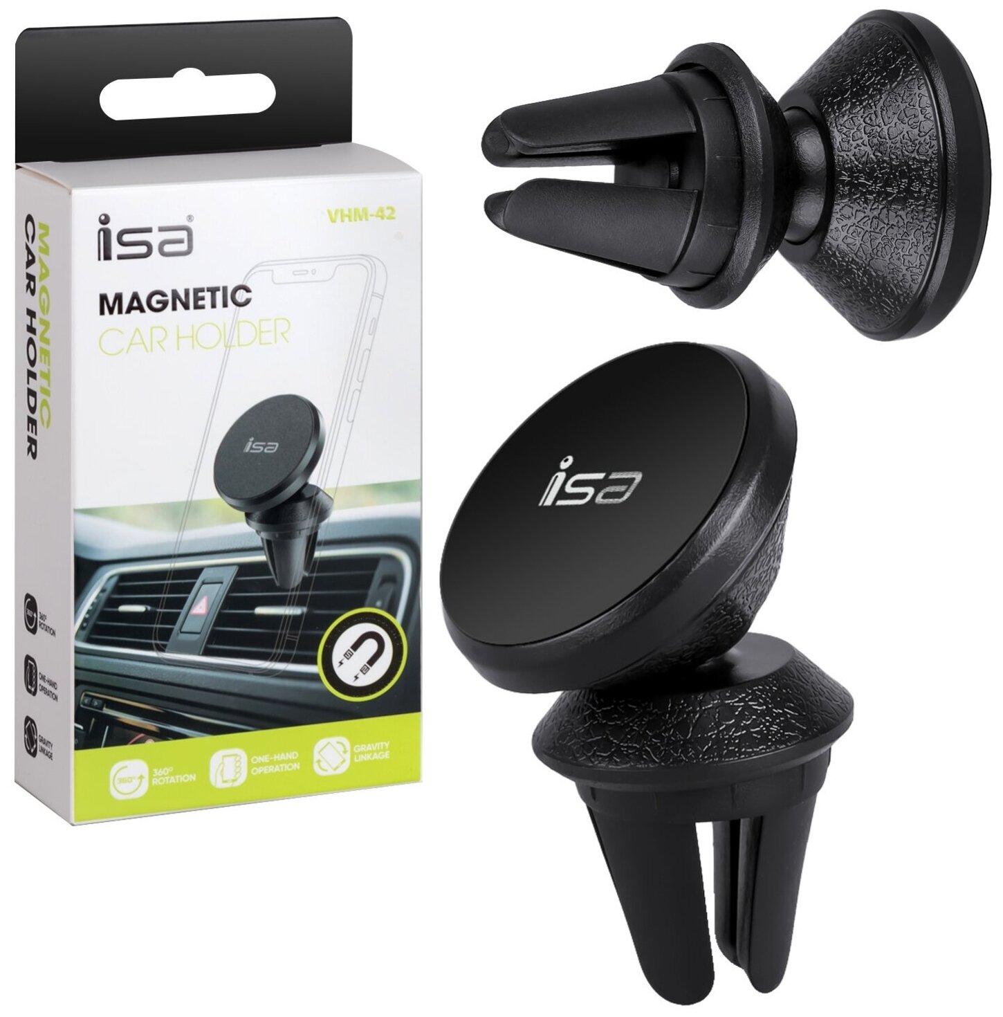 фото Магнитный держатель ISA VHM-42 Magnetic Car Holder чёрный.