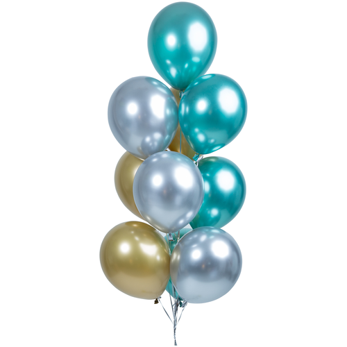 фото Набор воздушных шаров без рисунка хром (зеленый/золотой/серебро) - 10шт 30см дон баллон