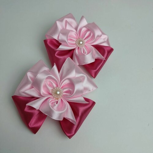 Банты 2 шт, ручной работы, лиловый с розовым