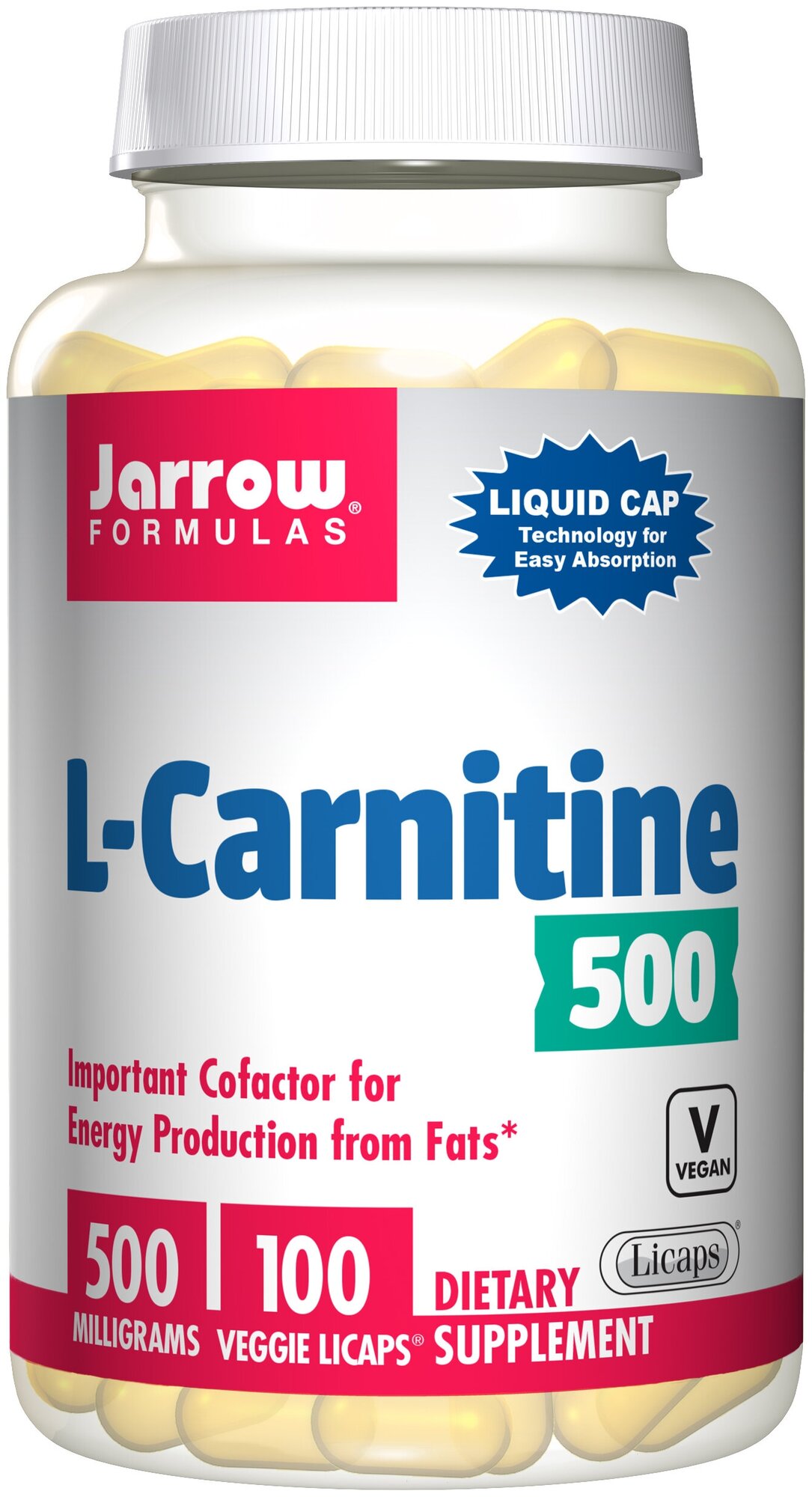 Jarrow Formulas L-Carnitine (L-карнитин) 500 мг 100 вегетарианских капсул