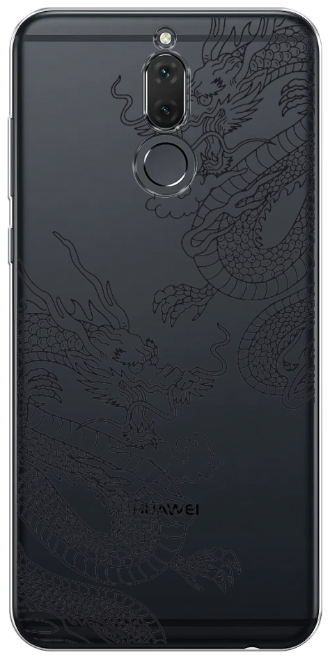 Силиконовый чехол на Huawei Mate 10 Lite / Хуавей Мате 10 Лайт "Два китайских дракона", прозрачный