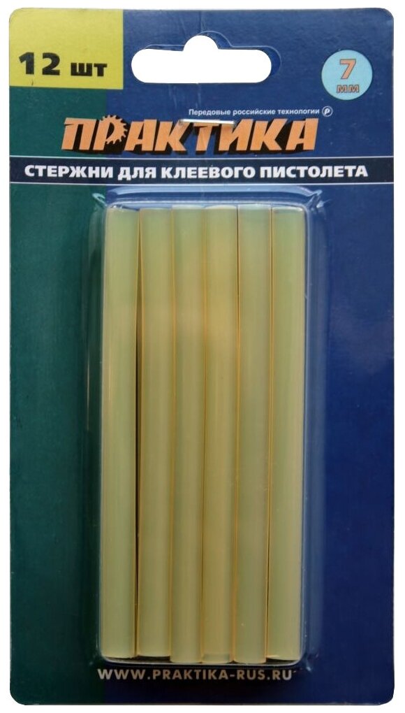 Клей для клеевого пистолета ПРАКТИКА желтый, прозрачный, 7 х 100 мм, 12шт / блистер