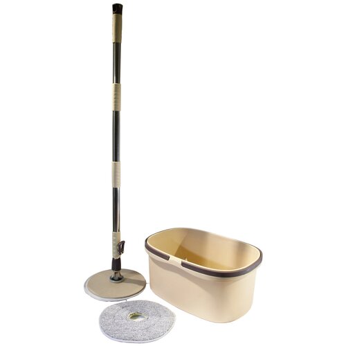 Комплект для уборки Швабра с ведром и отжимом Spin Mop короткий ворс. Цвет кремовый.