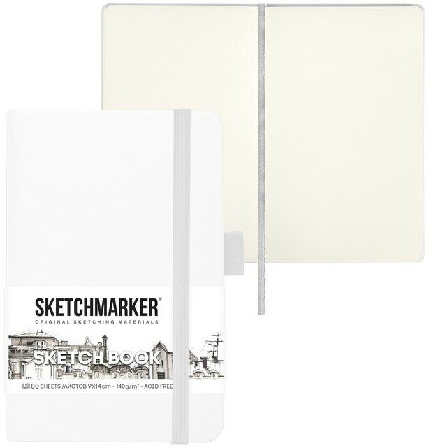 Блокнот для зарисовок Sketchmarker 9х14 см 80 л 140 г, твердая обложка Белый - фото №9