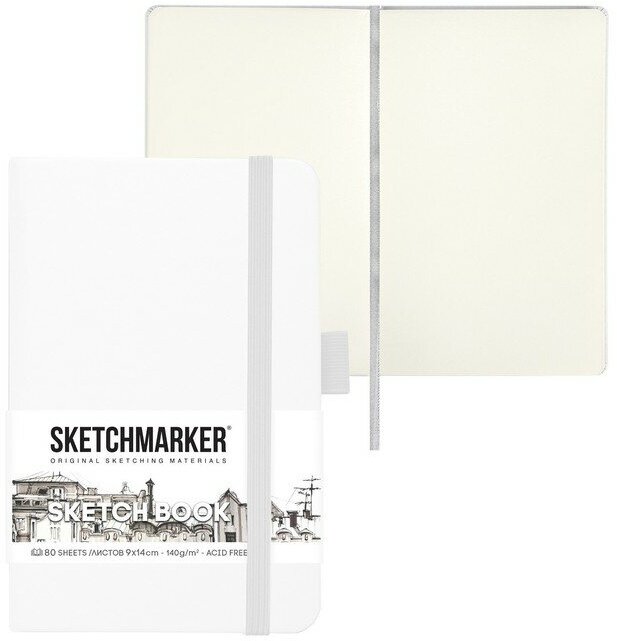 Sketchmarker Скетчбук Sketchmarker, 90 х 140 мм, 80 листов, твёрдая обложка из искусственной кожи, белый, блок 140 г/м2