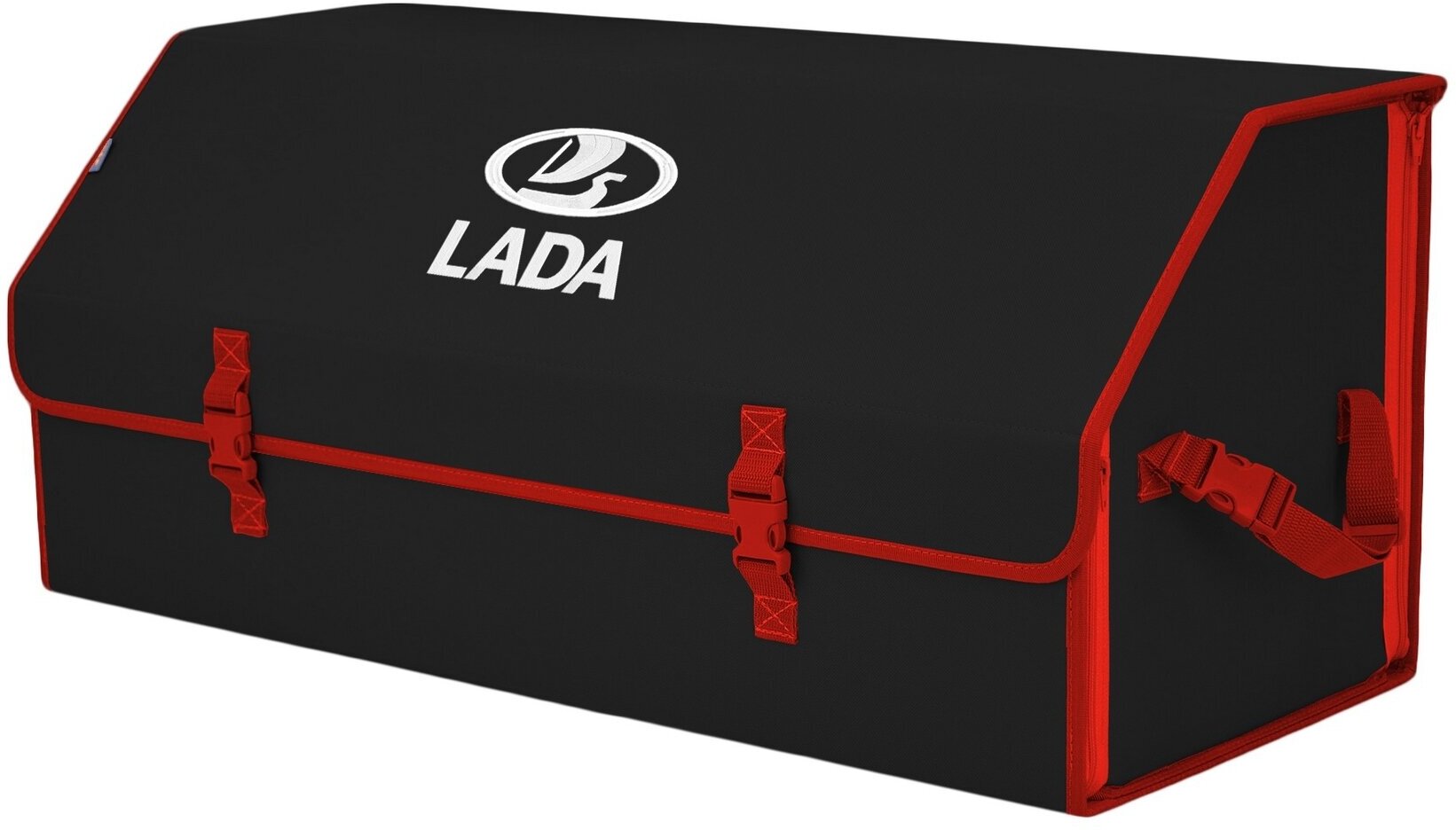 Органайзер-саквояж в багажник "Союз" (размер XXL). Цвет: черный с красной окантовкой и вышивкой LADA (лада).