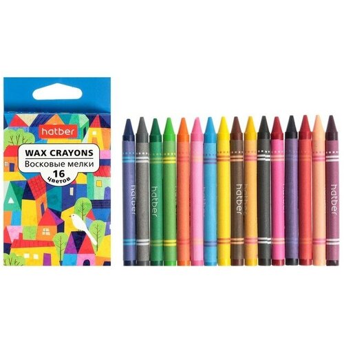 Мелки восковые 16 цветов Hatber Deep Городок диаметр 9 мм круглый корпус в картонной коробке с европодвесом 400₽