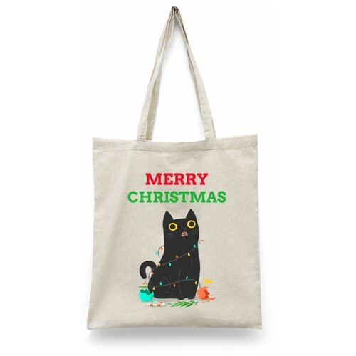 фото Сумка-шоппер унисекс каждому своё "merry christmas/новый год/рождество" черная