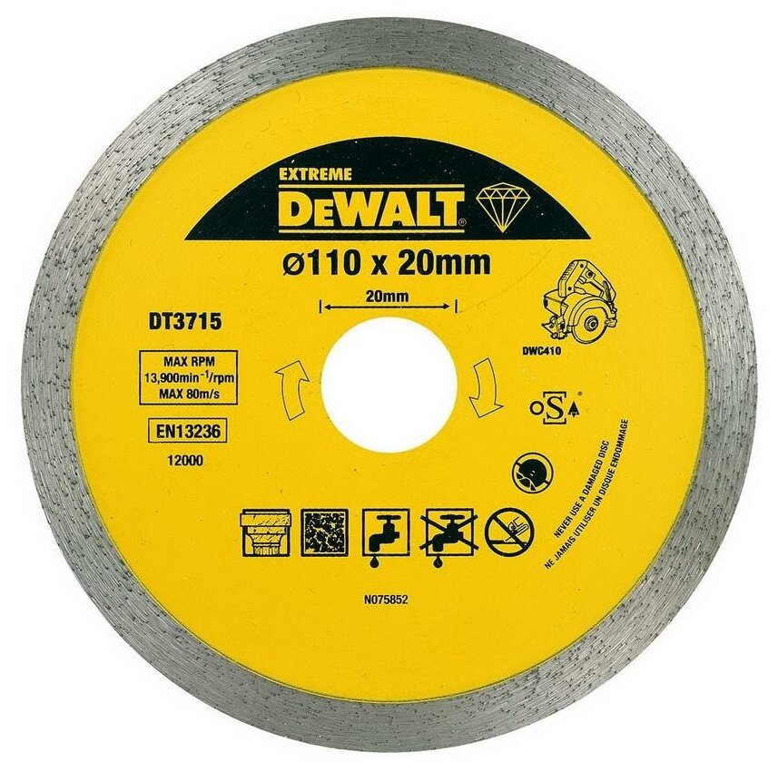 Алмазный круг сплошной по керамике DeWALT EXTREME DT3715