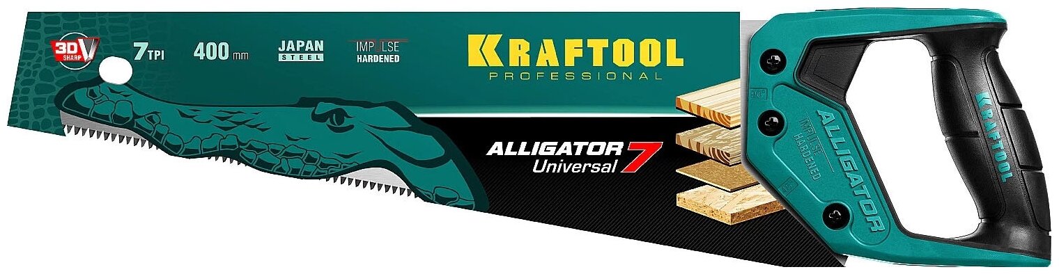 Ножовка по дереву Kraftool Alligator Universal 7 15004-40_z01 400 мм