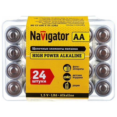 Батарейка Navigator АА пальчиковая LR6 1,5 В (24 шт.) батарейка camelion plus alkaline lr6 bp10 аа пальчиковая lr6 1 5 в 10 шт