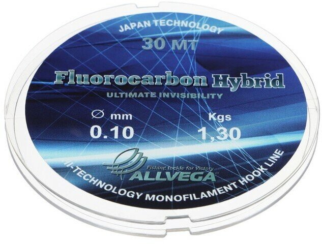 Леска монофильная ALLVEGA Fluorocarbon Hybrid диаметр 0.10 мм тест 1.30 кг 30 м флюорокарбон 65%