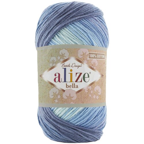 Пряжа Alize Bella Batik 100 светло-голубой-голубой-синий (3299), 100%хлопок, 360м, 100г, 3шт, голубой/синий/синий-голубой  - купить