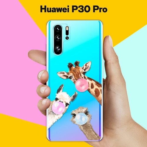 Силиконовый чехол Лама, жираф и страус на Huawei P30 Pro силиконовый чехол лама жираф и страус на huawei nova 7 se