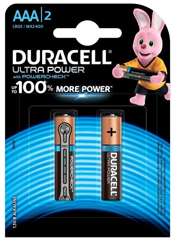 Батарейки Duracell ULTRA AAА (LR03), щелочные, комплект 2 шт., в блистере