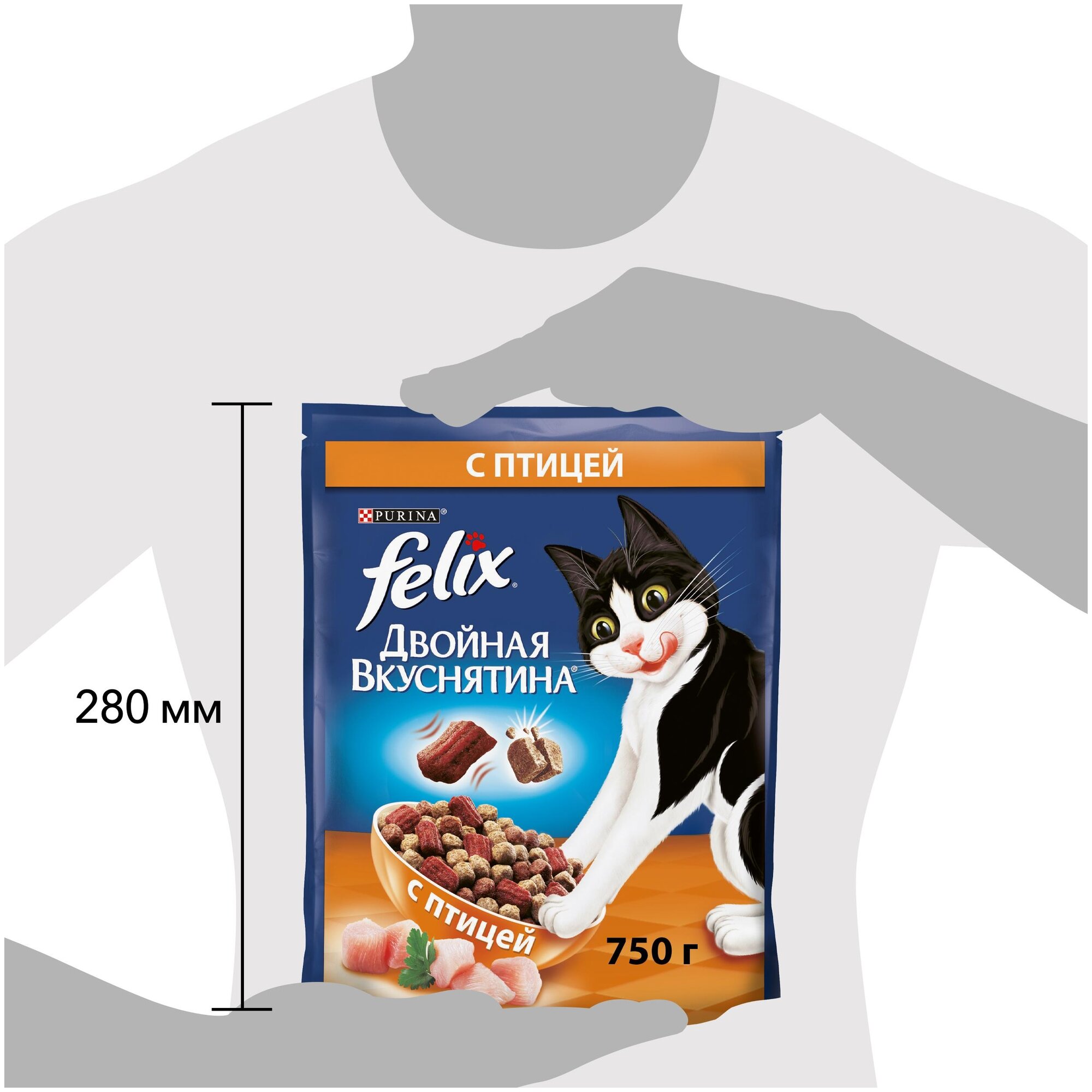 Felix Двойная вкуснятина сухой корм для кошек с птицей, Пакет, 750 г,Для взрослых кошек - фотография № 6