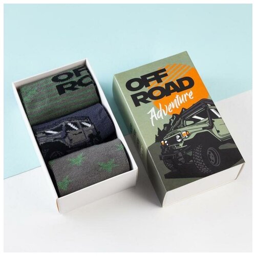 фото Носки kaftan off road комплект 3 пары размер 16-18, серый/синий/зеленый