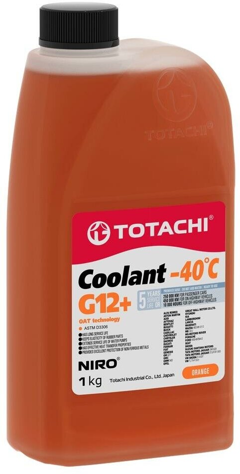 Антифриз, готовый раствор NIRO COOLANT G12+ -40°C оранжевый 1кг Totachi 47301