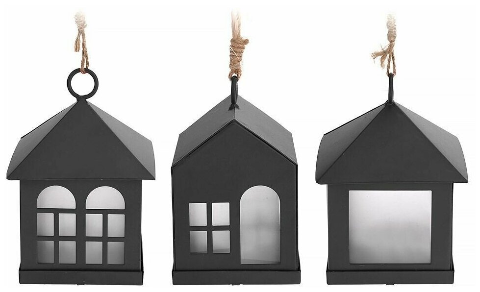 Светящееся украшение домик для огонька чёрный, 1 тёплый белый LED-огонь, 6х8 см, разные модели, Koopman International