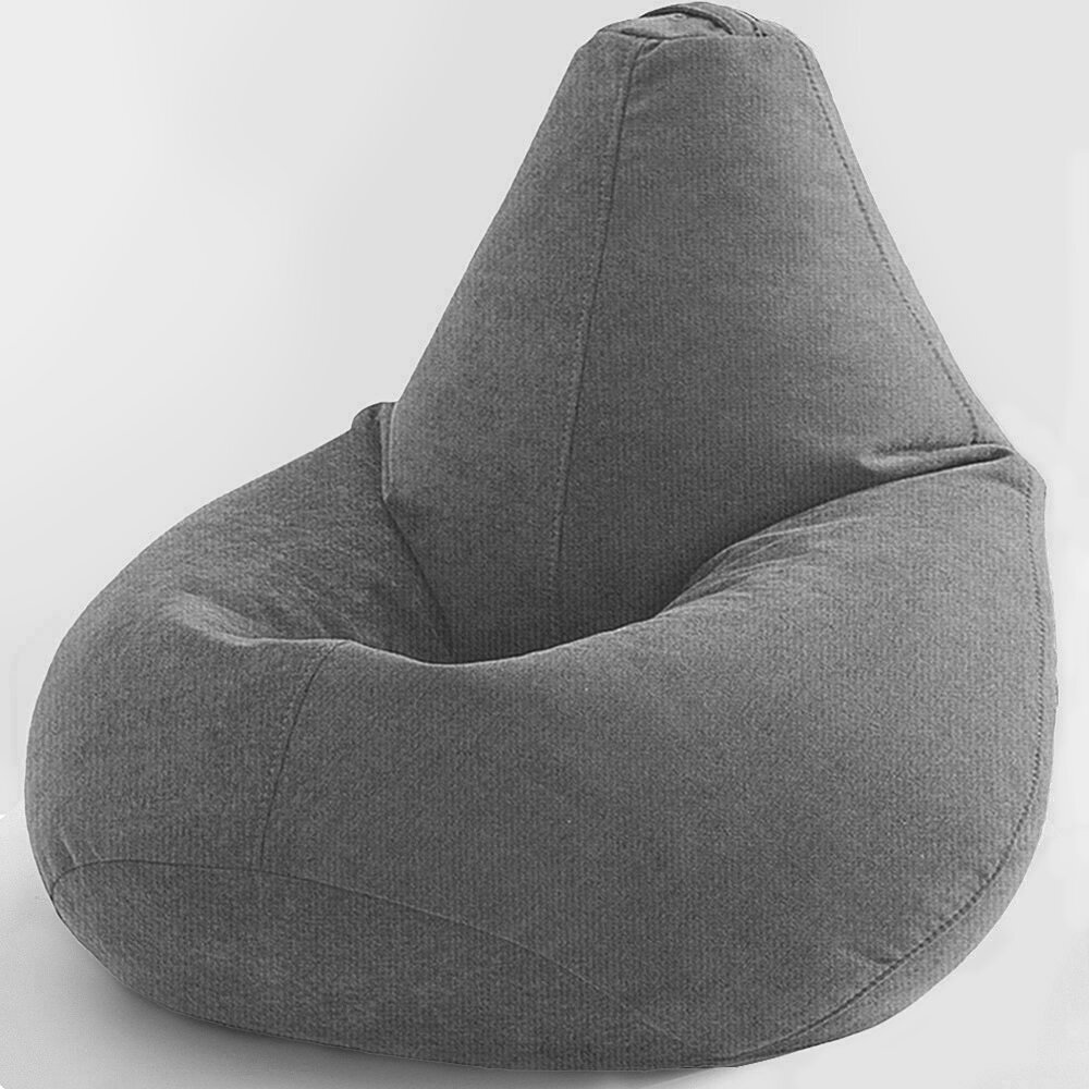 Кресло-мешок Груша, MyPuff, размер XXXХL-Комфорт, мебельный велюр, серый